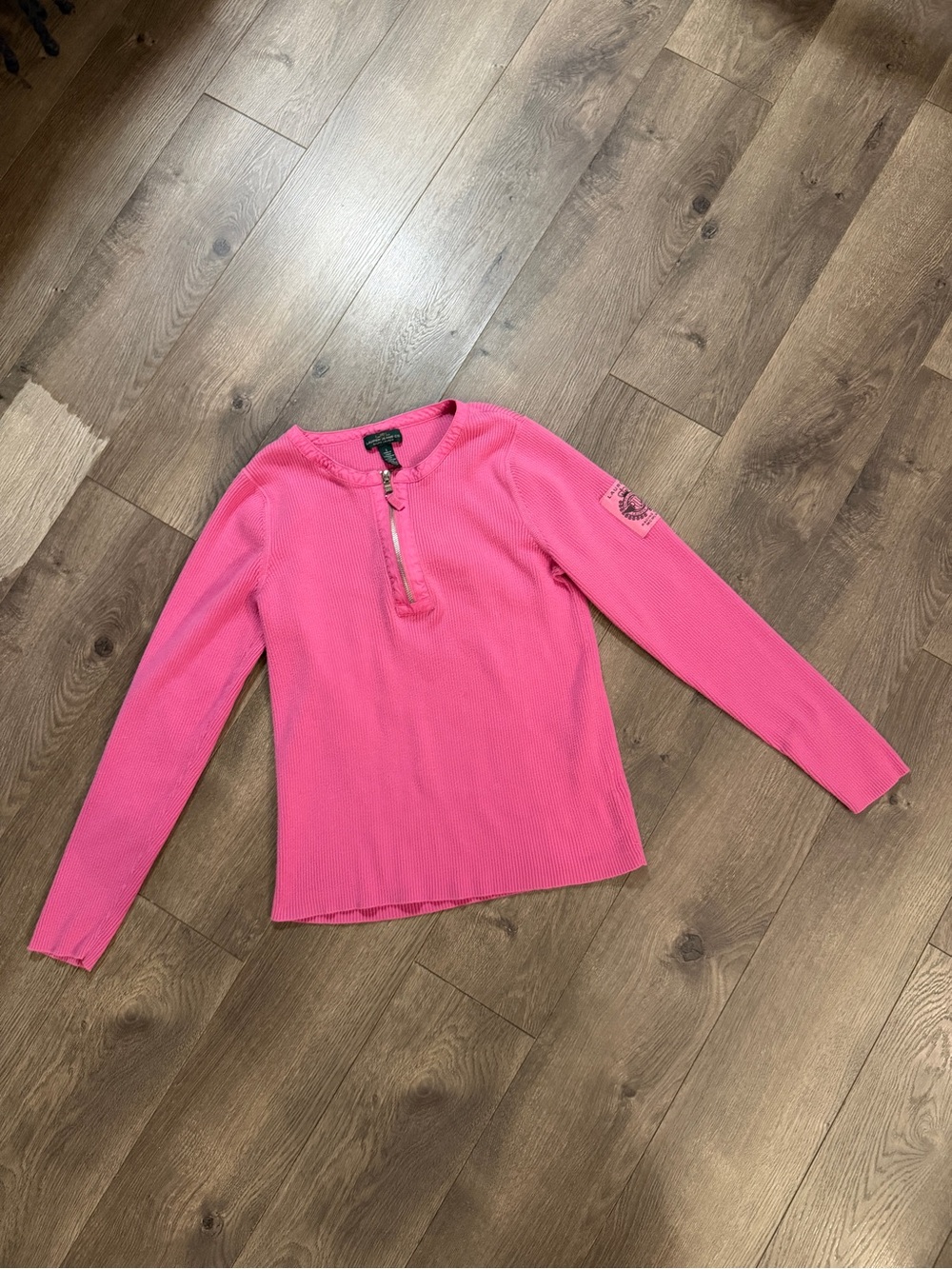 Vintage Lauren Ralph Lauren Hot Pink Long-Sleeve Half-Zip Ribbed Top